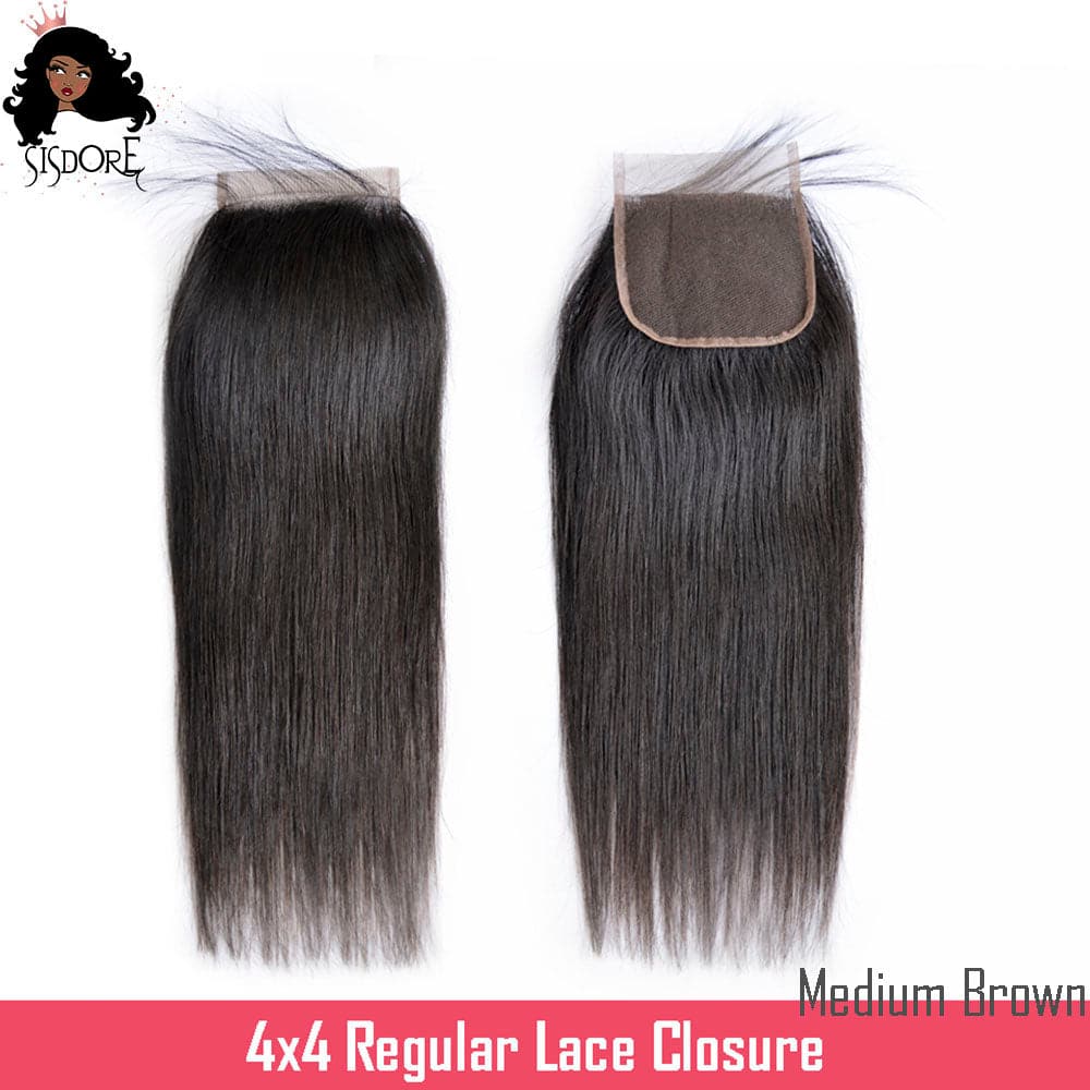 Natural Color Straight Brazilian Hair medium brown 4X4 Closure with baby hair