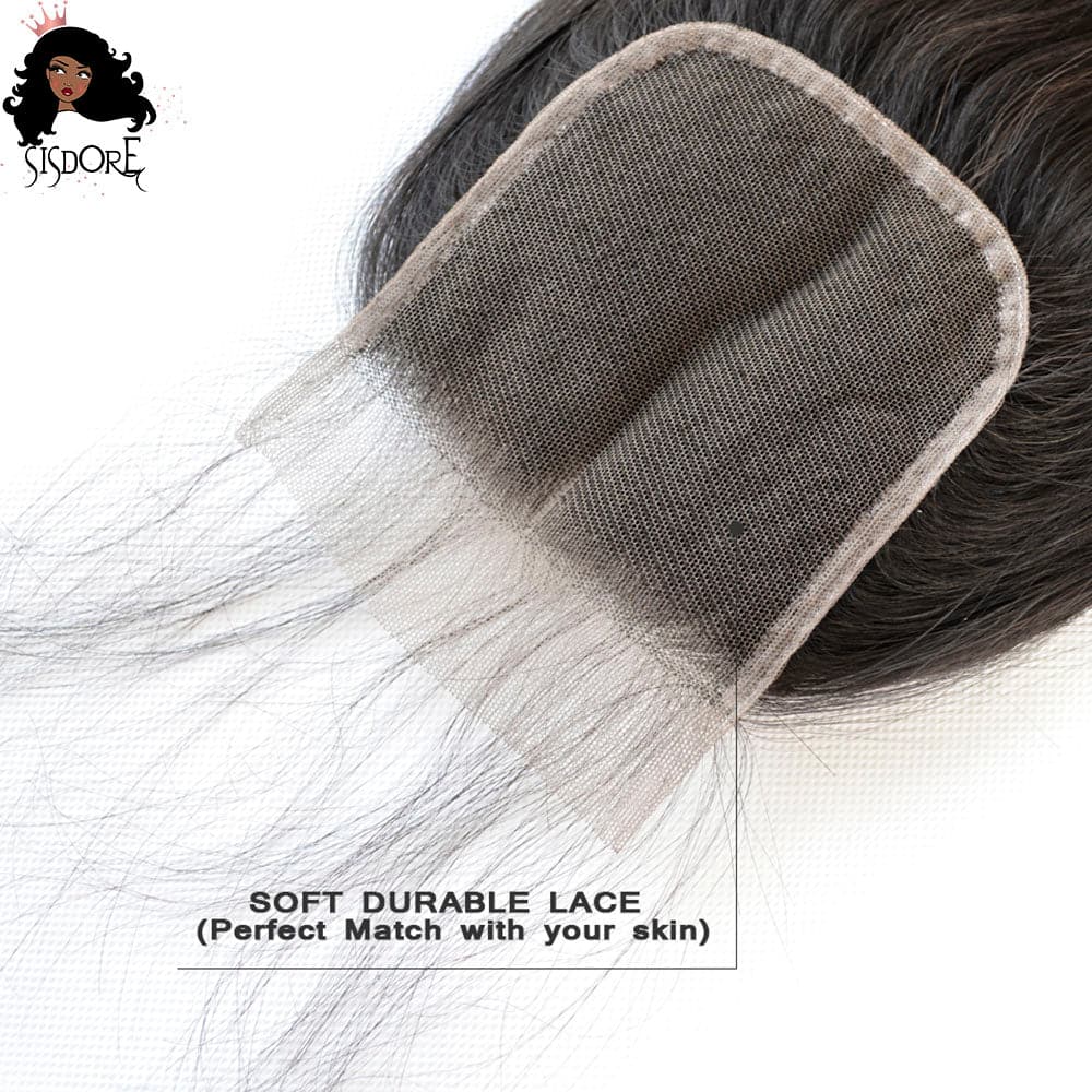 Natural Color Straight Brazilian Hair 4X4 closure reverse side