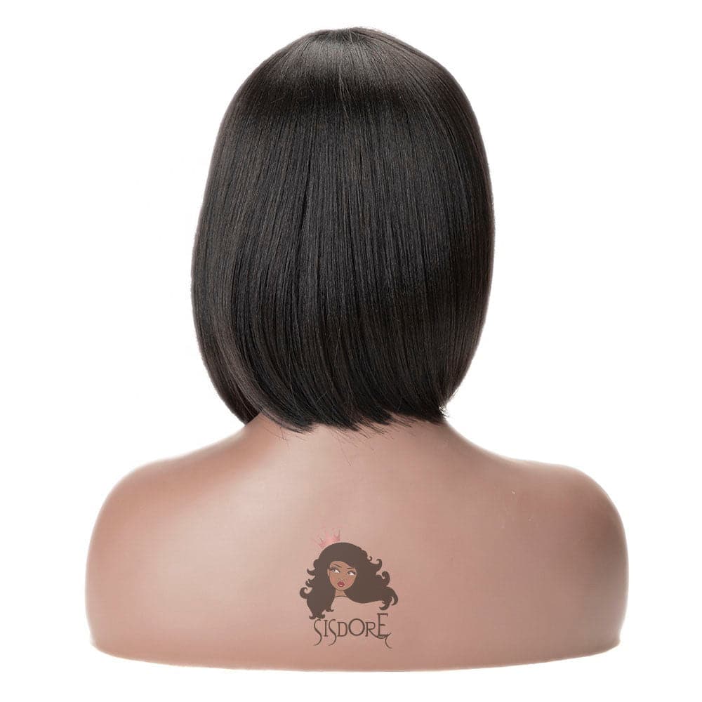 natural color straight HD lace closure/frontal bob wig with bangs 10 inch