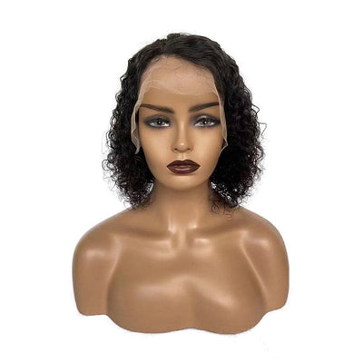 natural black color curly human hair short bob lace front wig for black women