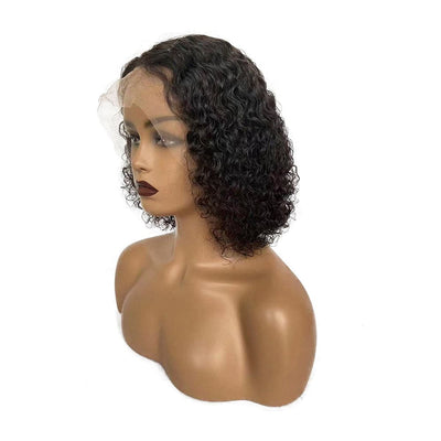 natural black color water wave curly human hair short bob lace front wig for black women