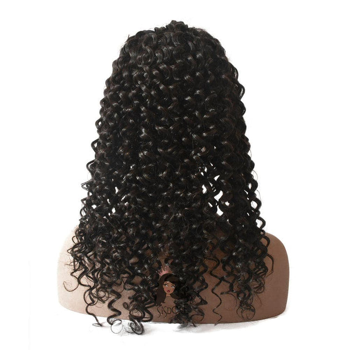 deep curly natural black color human hair lace front wig with baby hair