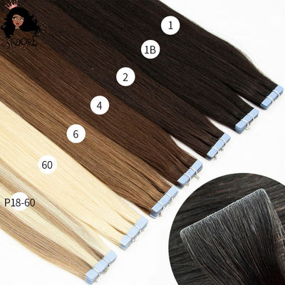 hand-tied invisible tape in straight human hair extensions