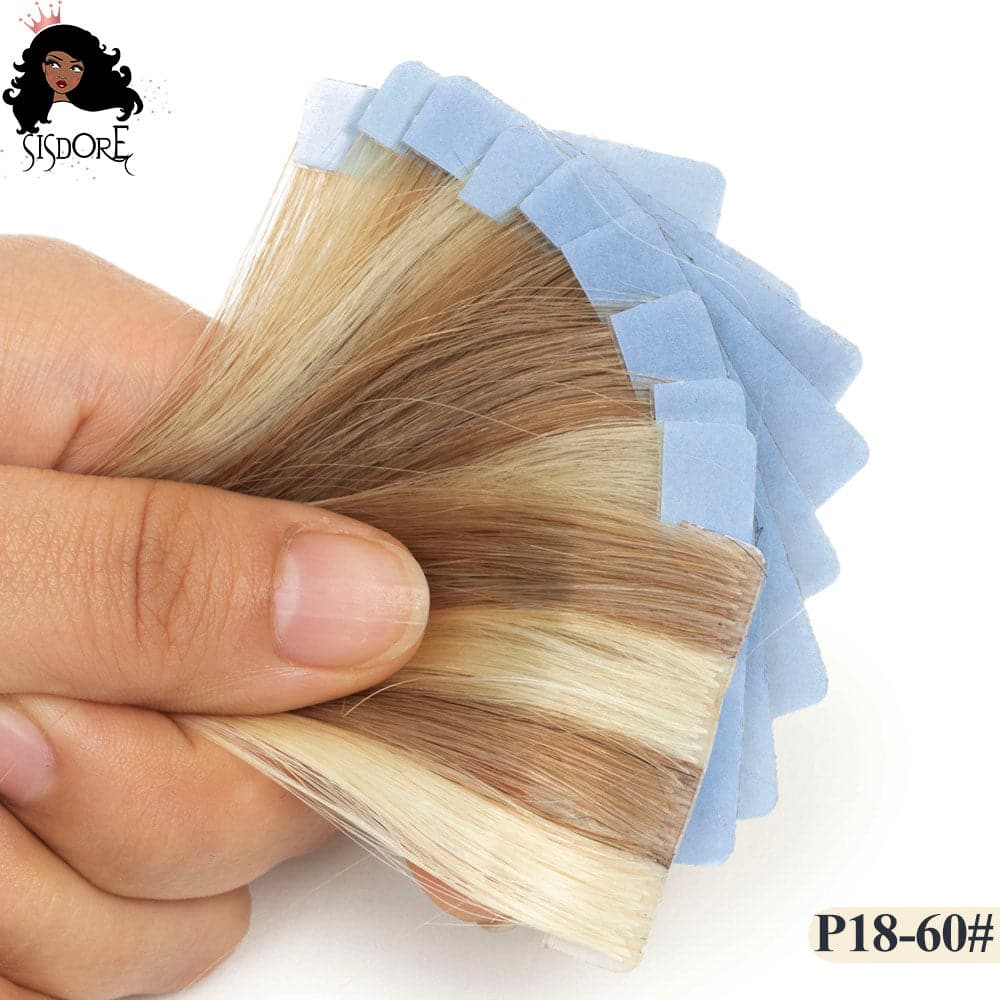 18 60 straight piano color  hand-tied invisible tape in straight human hair extensions