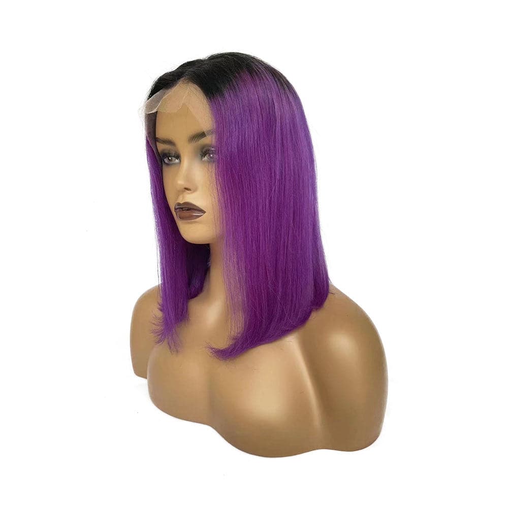 1b purple two tone ombre colored straight human hair short bob lace front wig