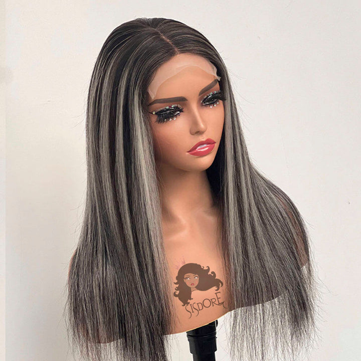 Mixed gray human hair wig, 180% density, lace front wig