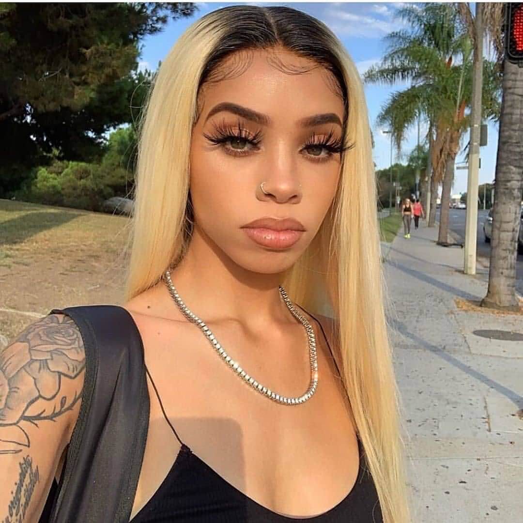 1b 613 bleach blonde ombre straight virgin human hair wigs with black roots