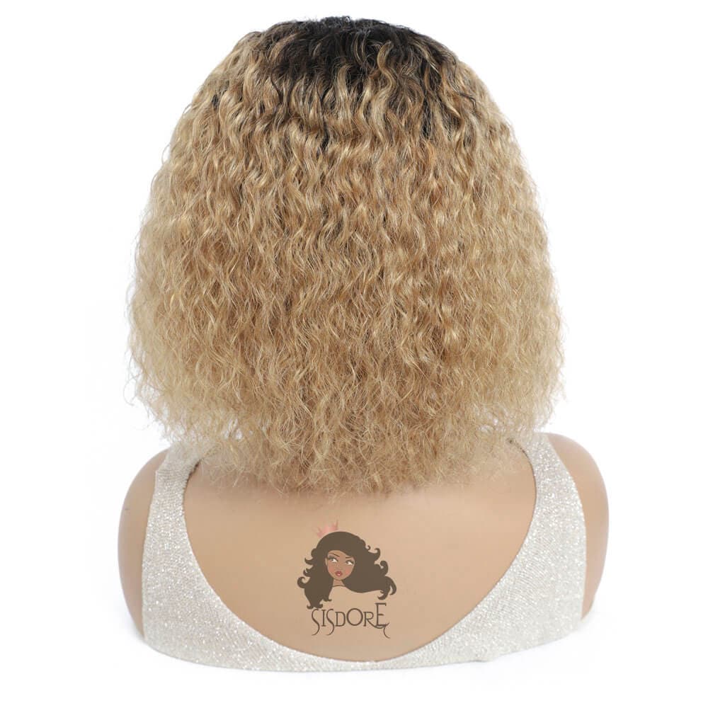 1b 27 strawberry blonde curly hair bob wig with black roots #color_1b-27-curly