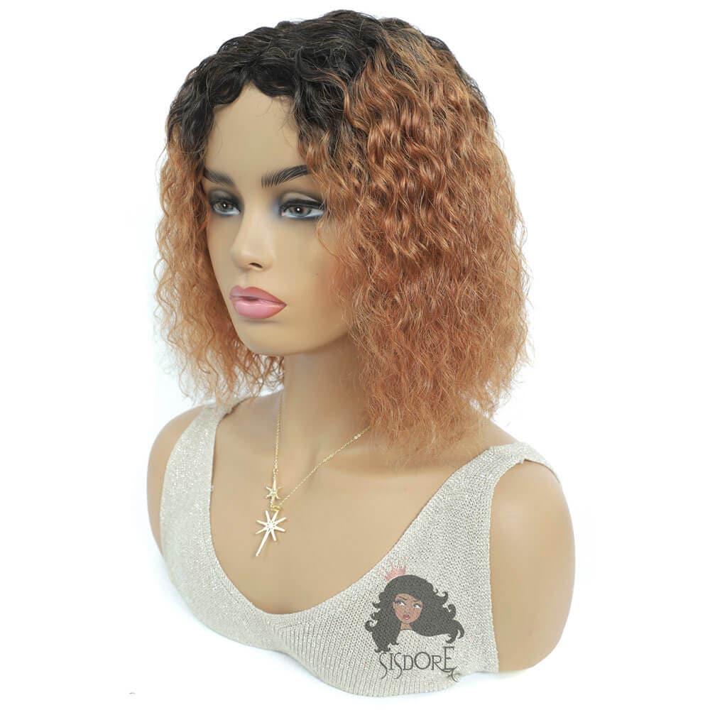 1b 30 medium auburn brown curly hair bob wig with black roots #color_1b-30-curly