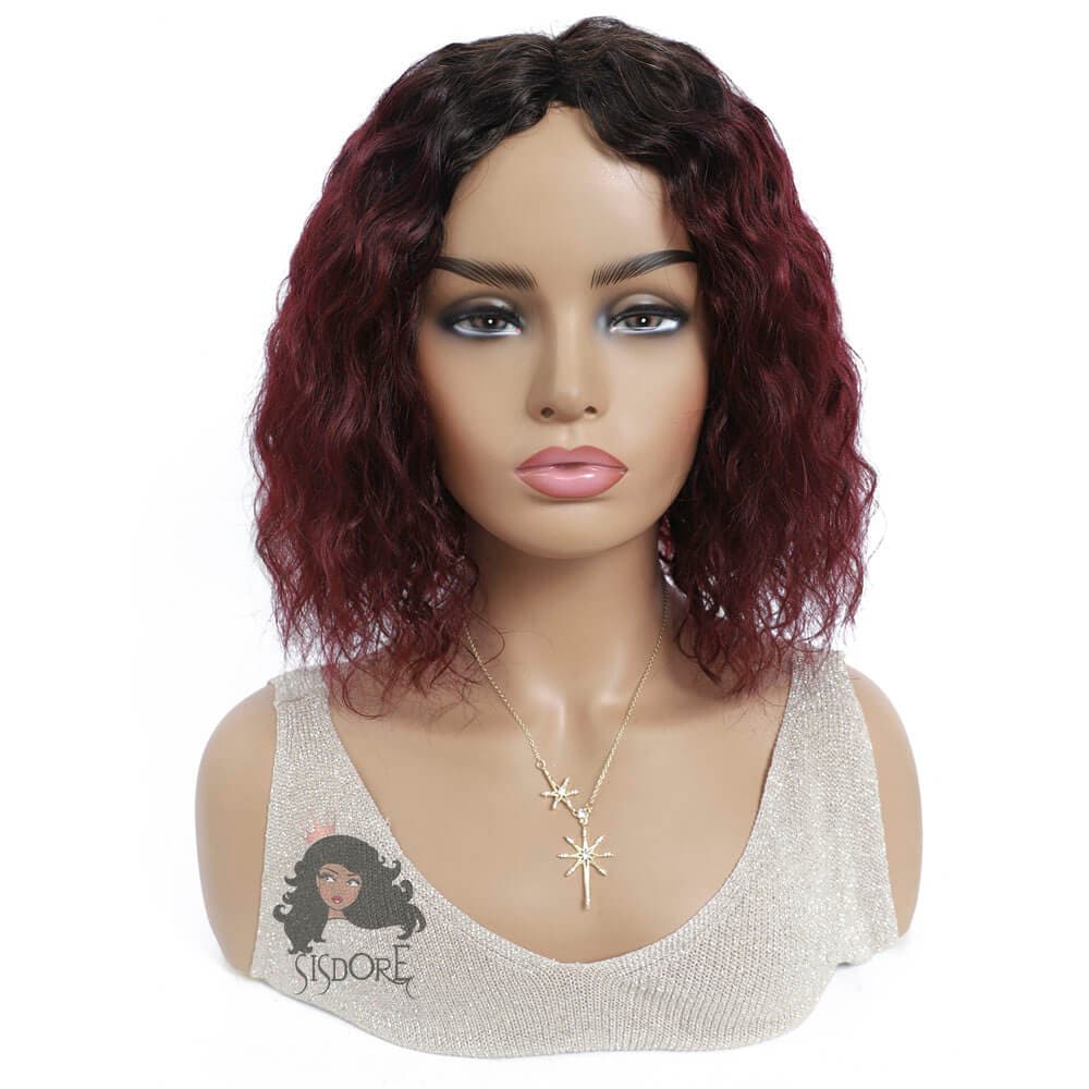 1b 99j dark wine burgundy color curly hair bob wig with black roots #color_1b-99j-curly