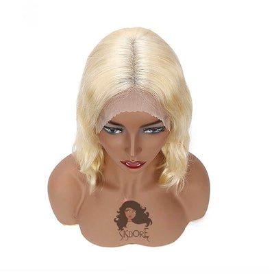 Blonde 613 Wavy Virgin Human Hair Glueless Short Bob Lace Front Wig