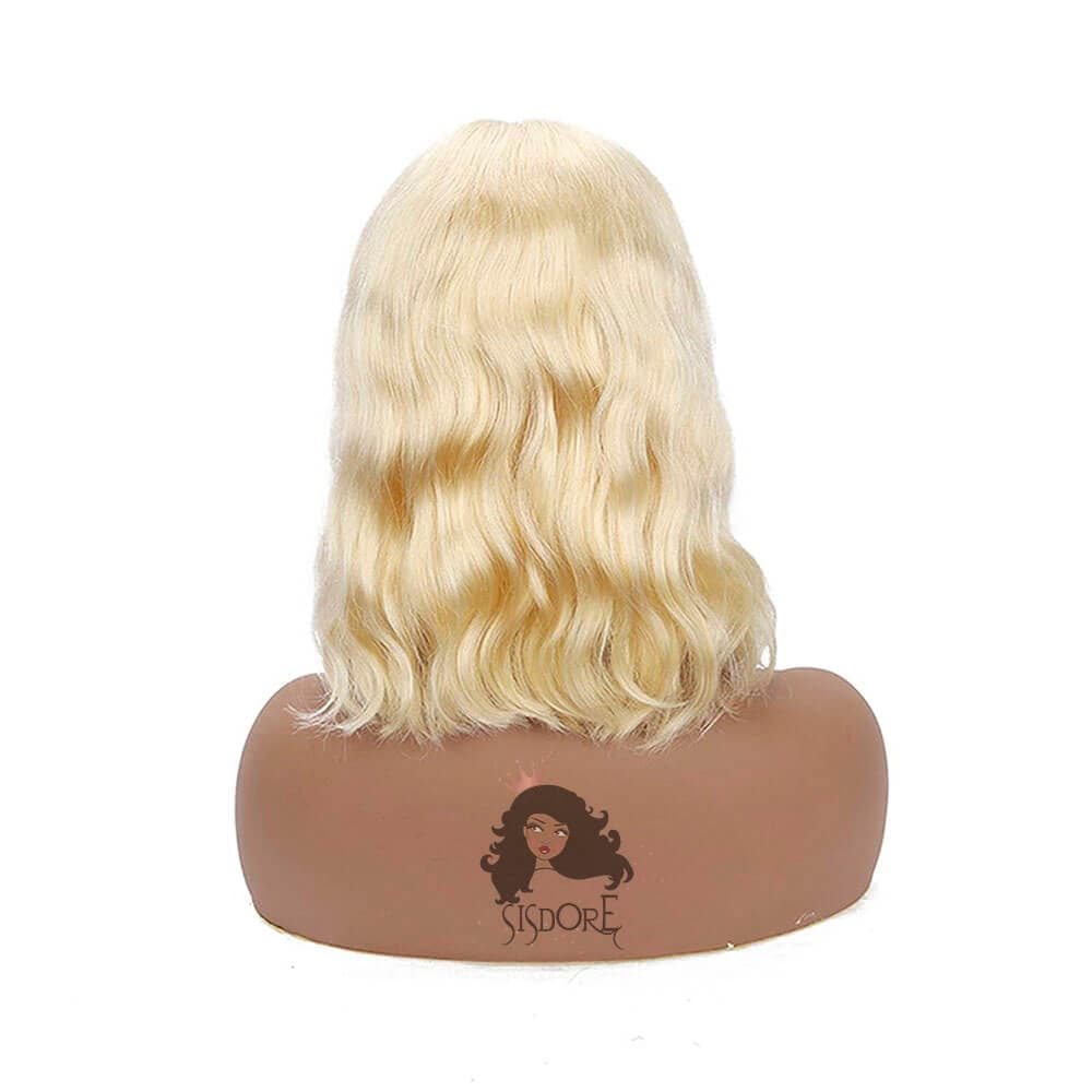 Blonde 613 Ondulée Vierge Cheveux Humains Sans Colle Court Bob Lace Front Perruque 