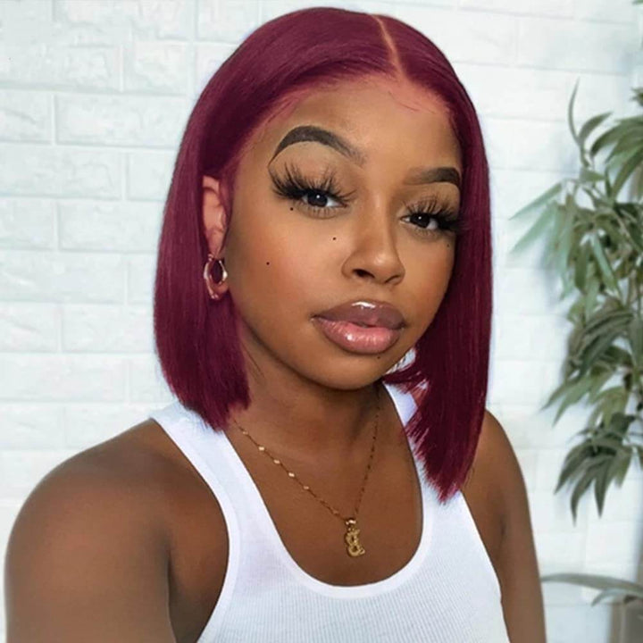 99j burgundy wine colored human hair bob wigs 