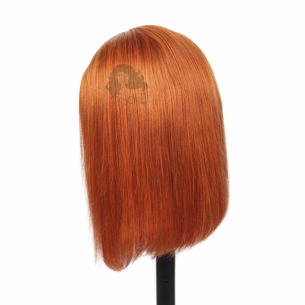 Orange Ginger Color Straight Short Bob Style Human Hair Lace Wigs