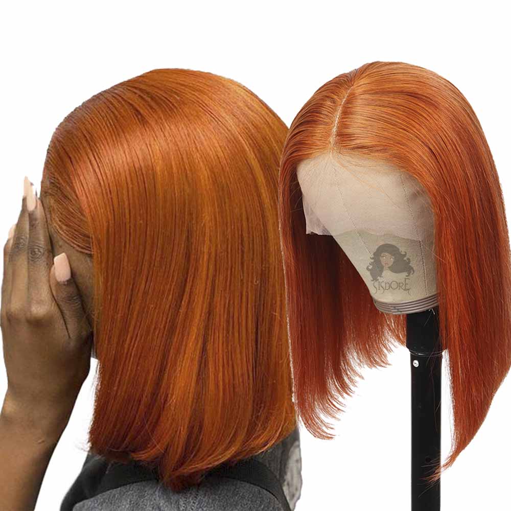 Orange Ginger Color Straight Short Bob Style Human Hair Lace Wigs
