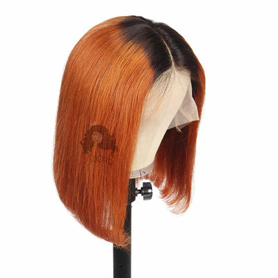 Ginger Orange Ombre Color Straight Hair Short Bob Wig With Black Roots