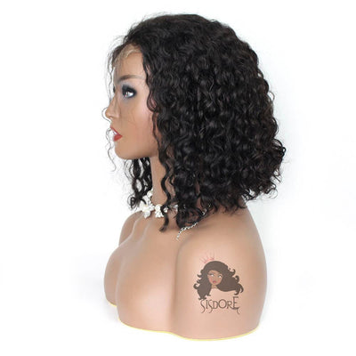 Natural color short curly human hair bob style lace wigs