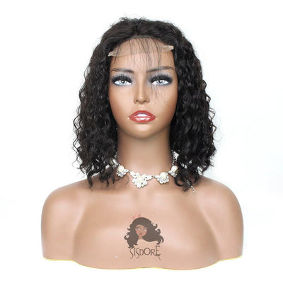 Natural color short curly human hair bob style lace wigs