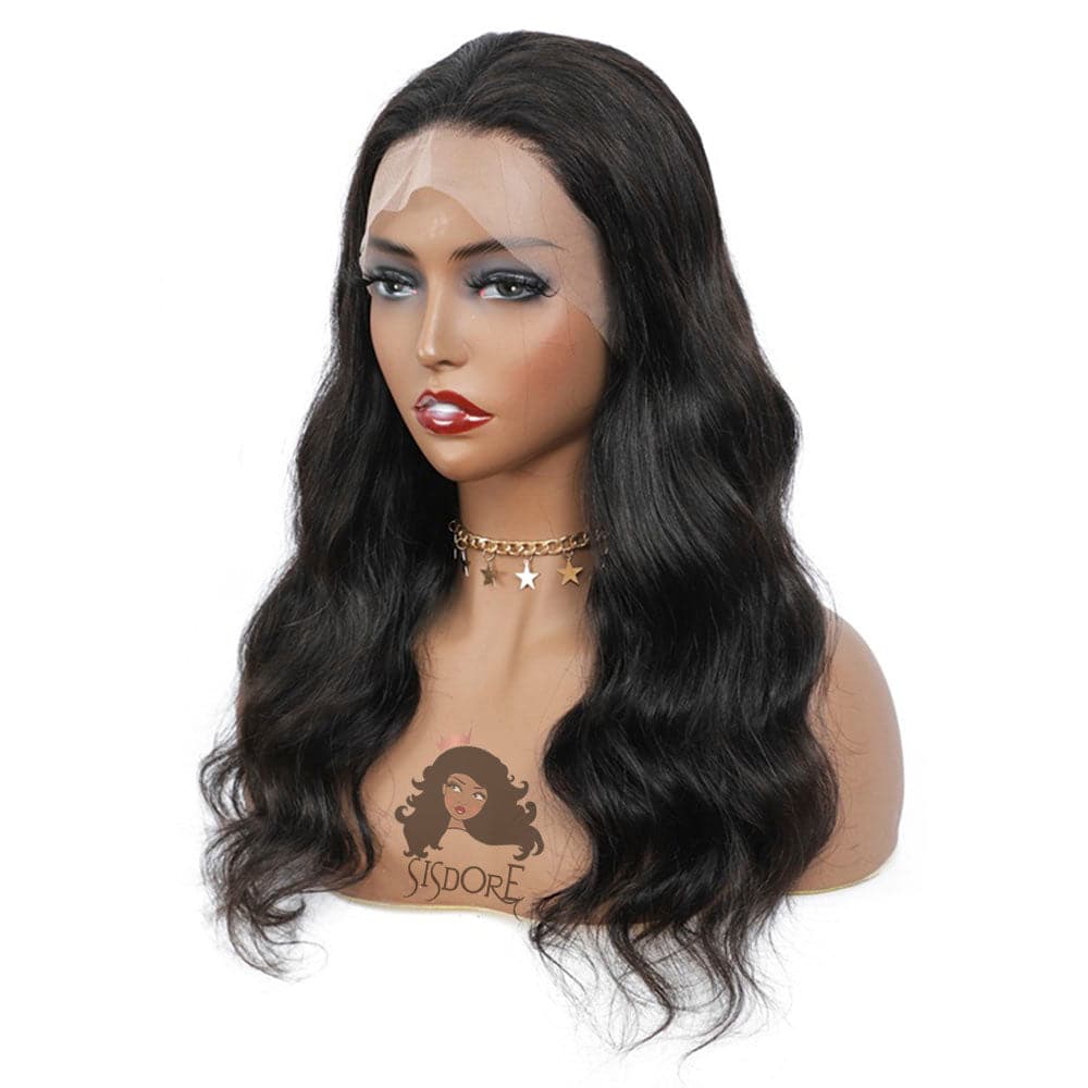natural black color body wave virgin human hair  360 lace wigs, glueless full lace wigs - side