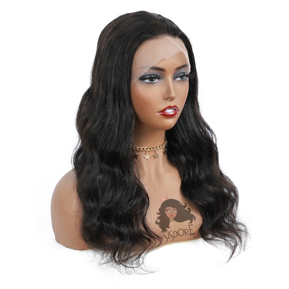 natural black color body wave virgin human hair  360 lace wigs, glueless full lace wigs -side