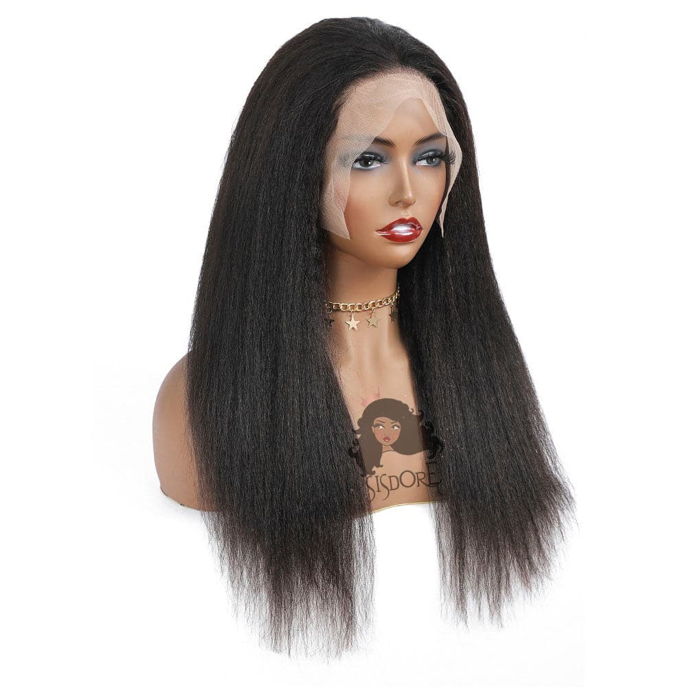 kinky straight human hair HD lace front wigs