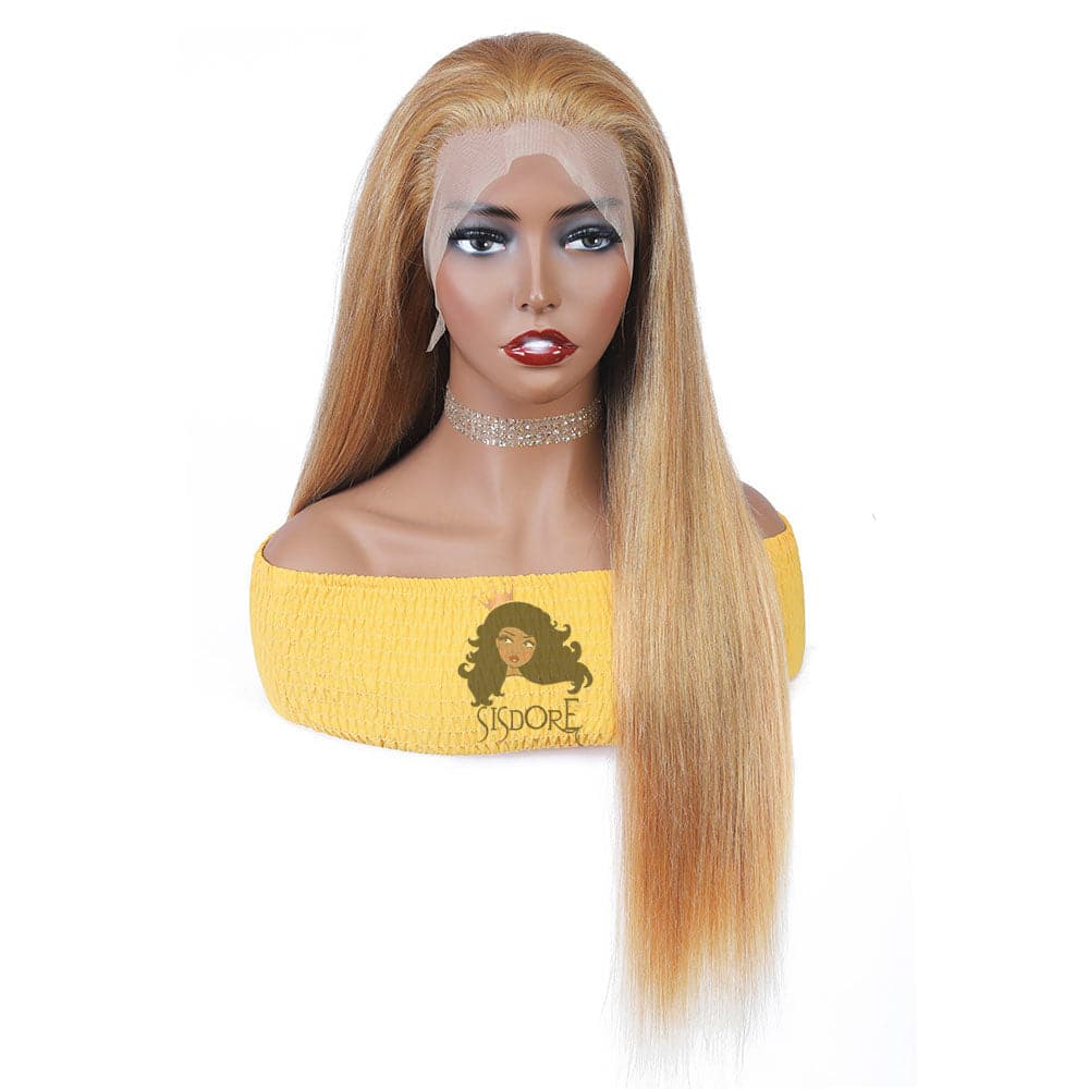 Strawberry Honey Blonde Lace Front Wig, Color #27 Straight Human Hair Closure Wigs