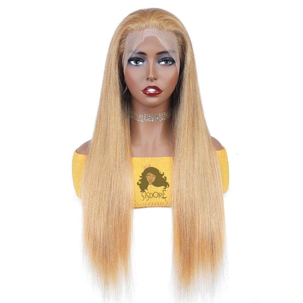 Strawberry Honey Blonde Lace Front Wig, Color #27 Straight Human Hair Closure Wigs-front