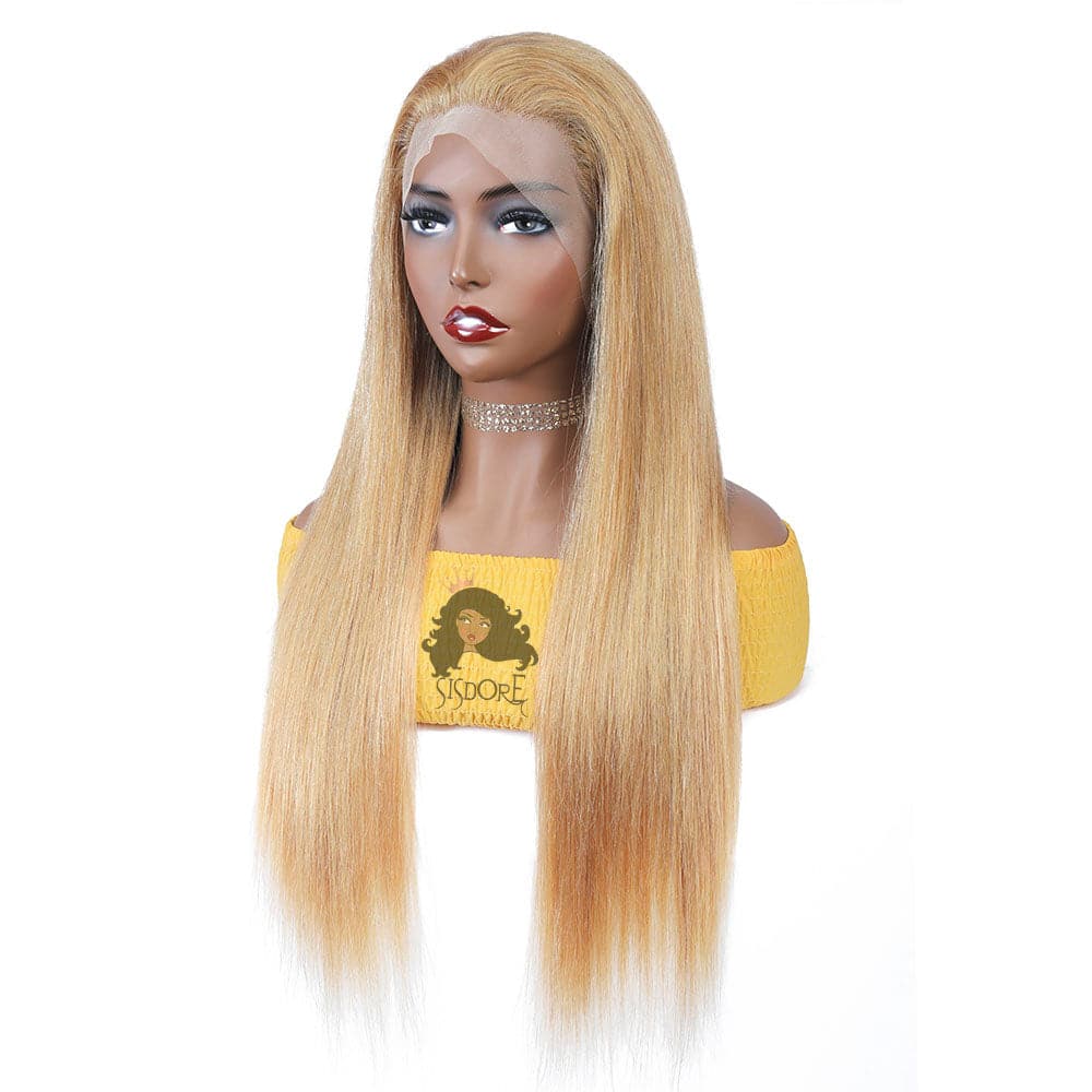 Strawberry Honey Blonde Lace Front Wig, Color #27 Straight Human Hair Closure Wigs-left