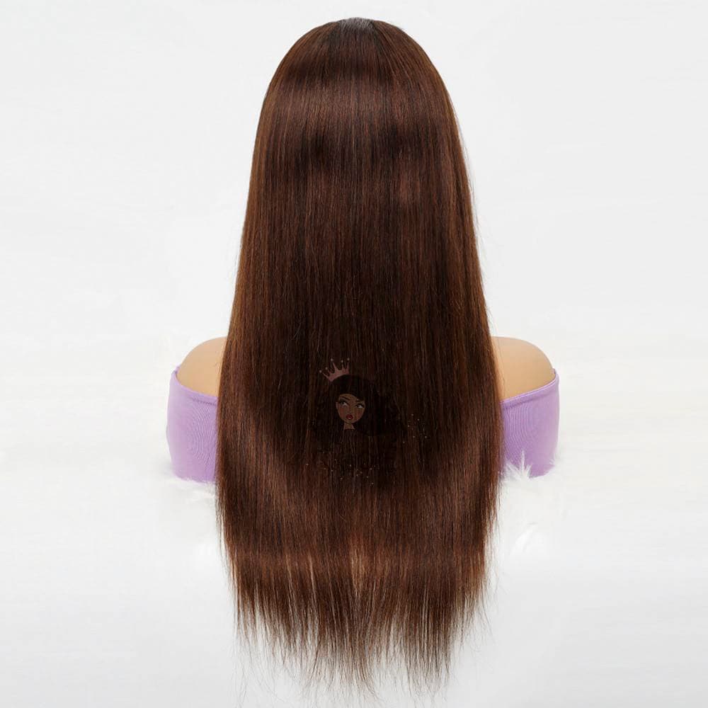 Dark brown chocolate color #4 straight human hair wigs