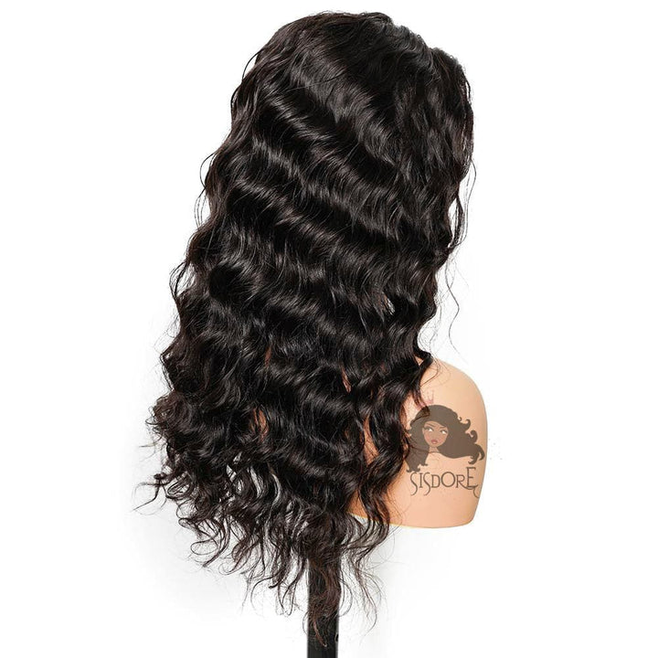 natural black color loose deep wave wig - 3