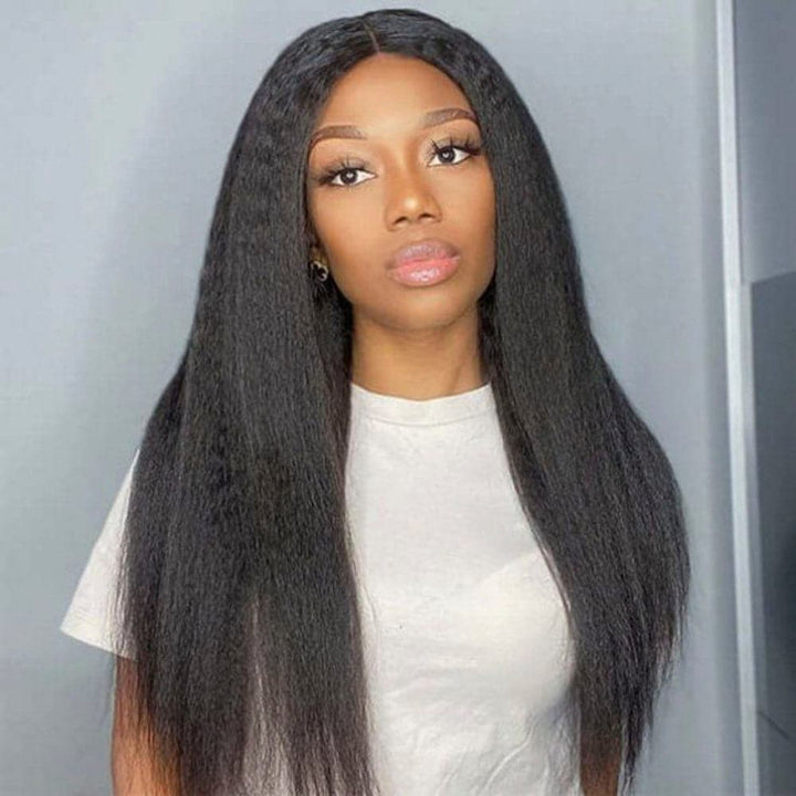 kinky straight human hair lace closure wigs