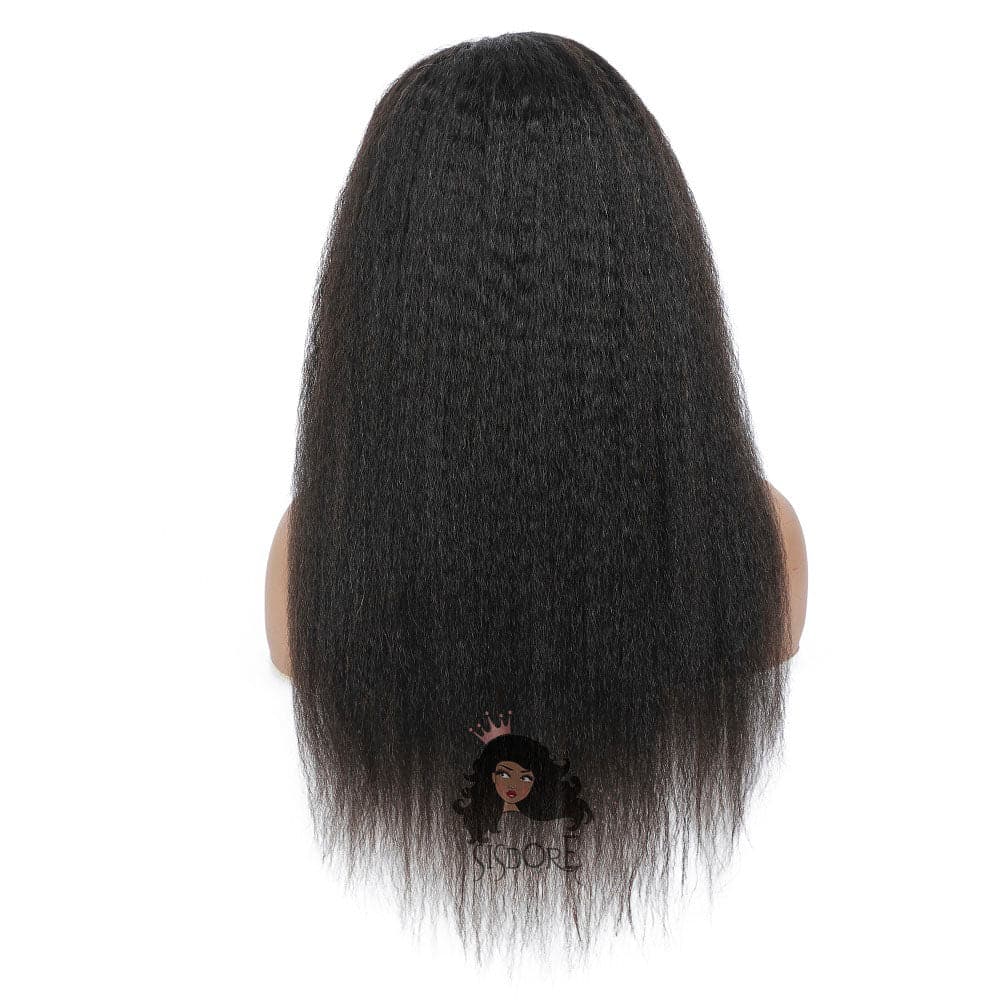 kinky straight human hair lace closure wigs