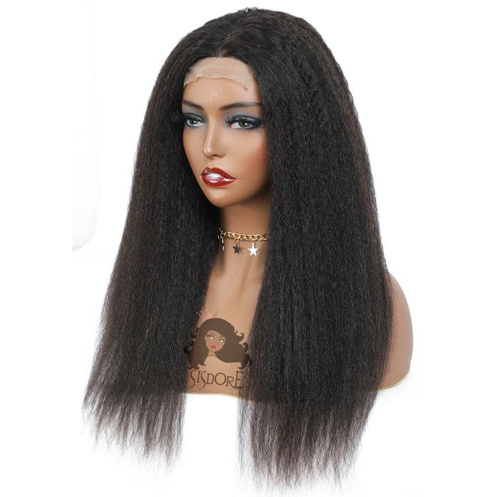 kinky straight human hair lace closure wigs