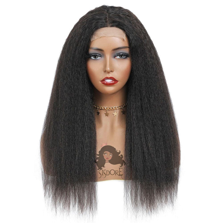 kinky straight human hair lace closure wigs