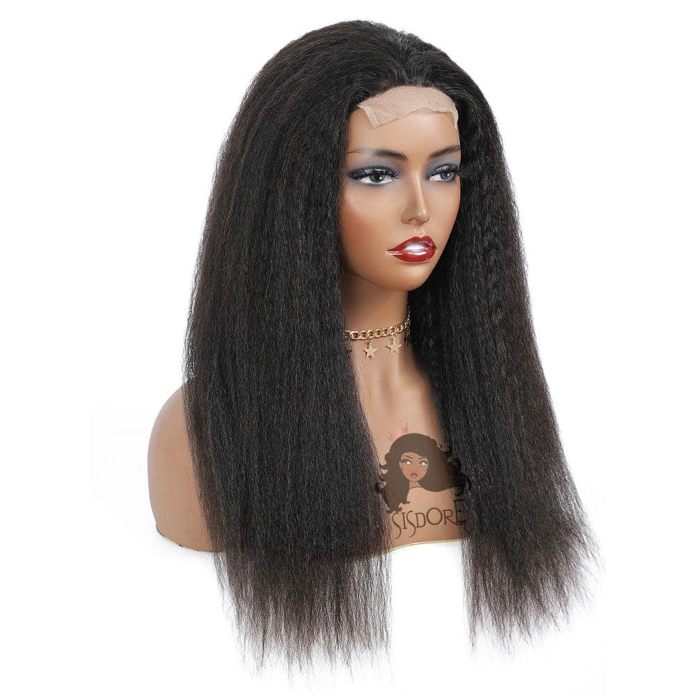 kinky straight human hair lace closure wigs