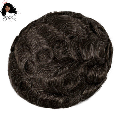 Short Black Hair Mixed with White Hair Prosthesis PU Skin Base Hair Systems Toupee Wigs For Men