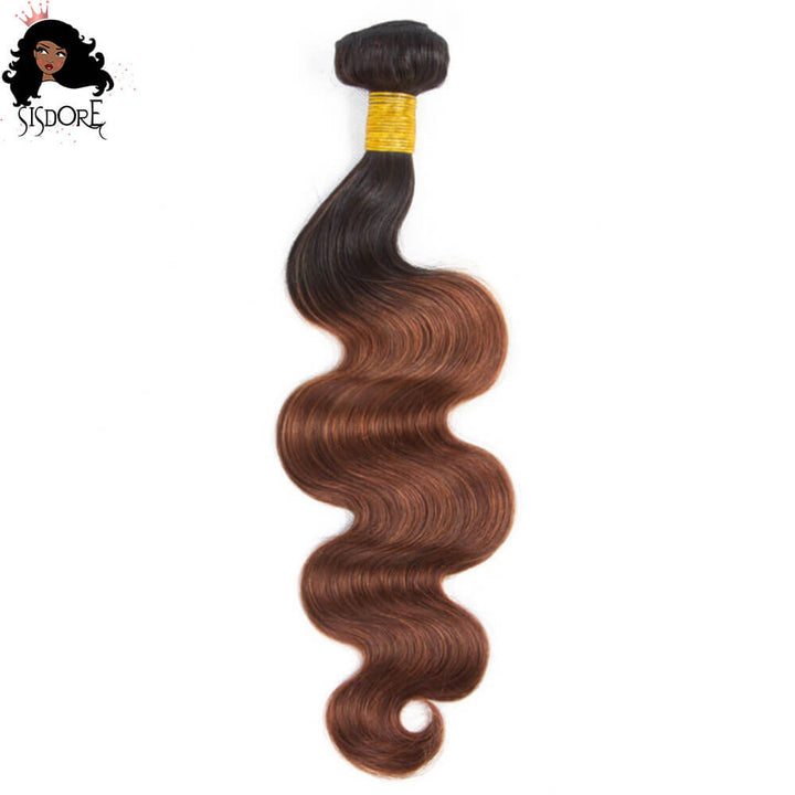 Dark Auburn Body Wave Hair Weaves 1 Bundle T1B/33 Ombre Color With Black Roots