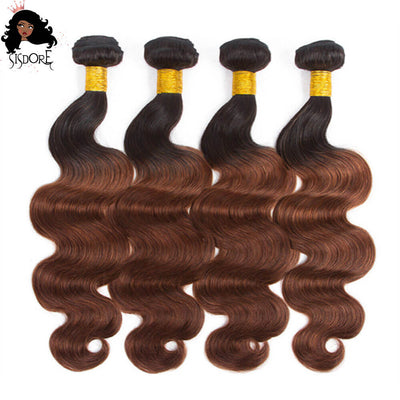 Dark Auburn Body Wave Hair Weaves 4 Bundles T1B/33 Ombre Color With Black Roots
