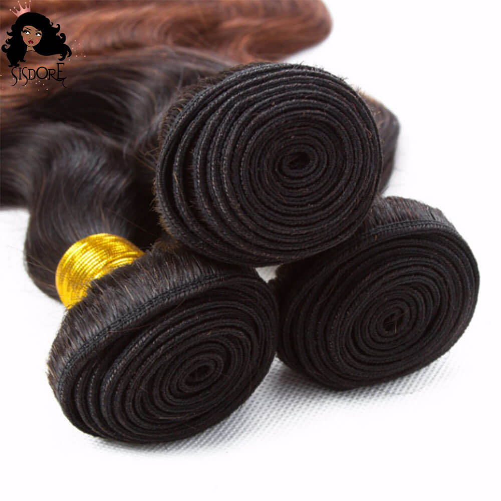 Dark Auburn Body Wave Hair Weaves 3 Bundles T1B/33 Ombre Color With Black Roots