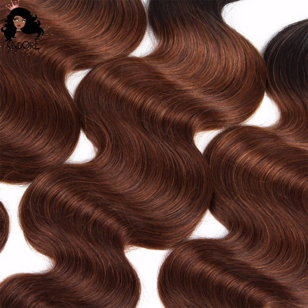 Dark Auburn Body Wave Hair Weaves 3 Bundles T1B/33 Ombre Color With Black Roots