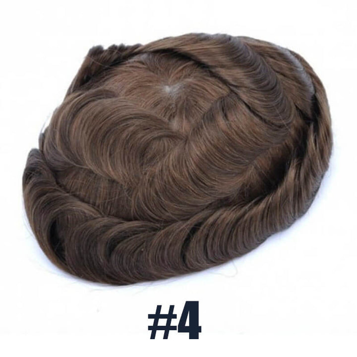 Medium Brown Hair Color 4 Toupee For Men V-Loop Thin Skin Wig Hair Replacement System