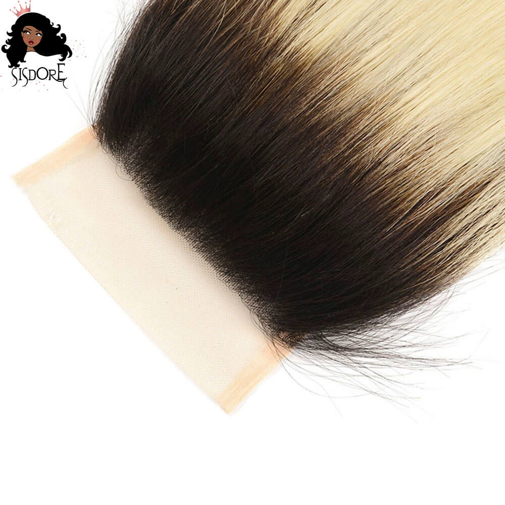 Platinum Light Blonde Hair Bundles With 4x4 HD Lace Closure T1b/613