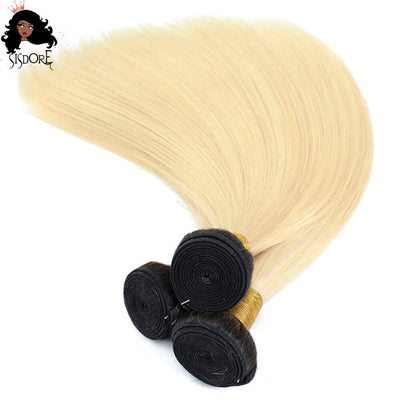 Blonde Straight Human Hair Bundles With Black Roots T1B/613