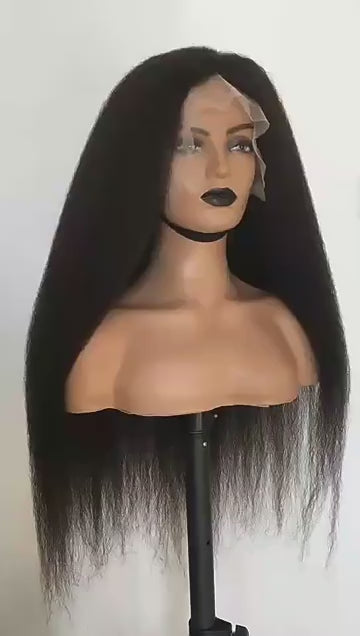 kinky straight human hair HD lace front wigs